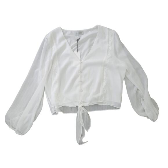 NEW WAYF Semisheer Blouse XL White Long Sleeve, Front Tie Boho Career Casual - Picture 1 of 7